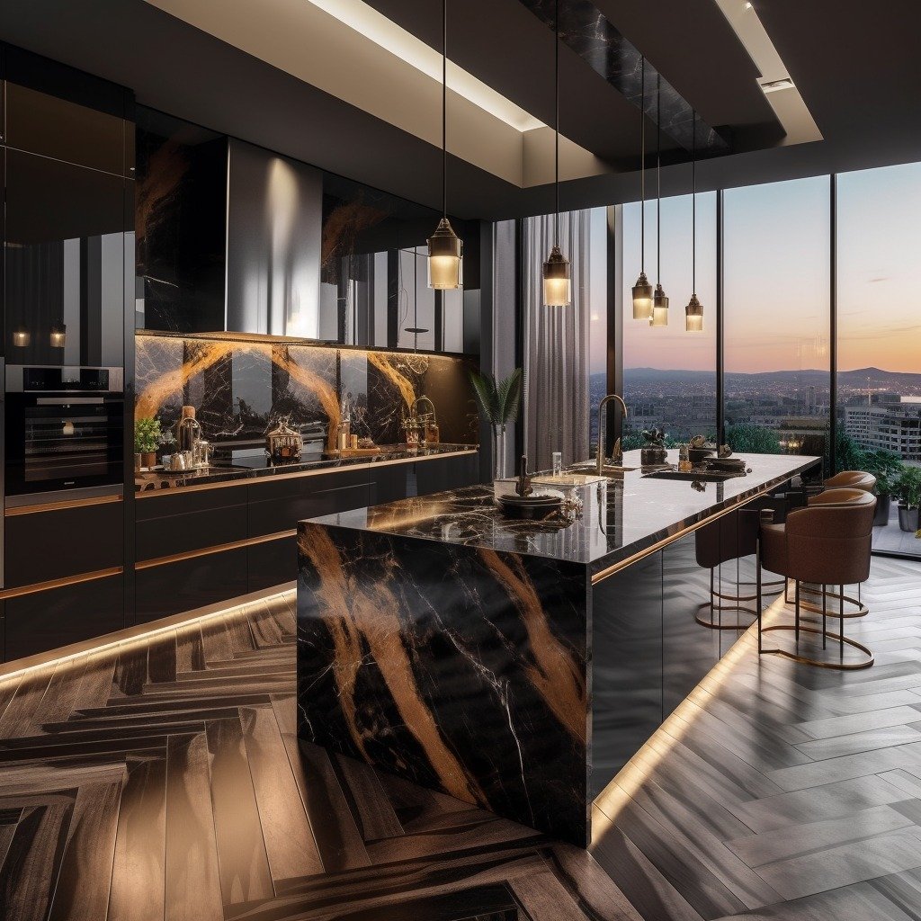 MODERN KITCHEN WITH PASTEL AND DARK COLORS
