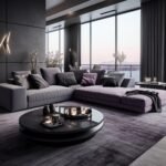Modernity, luxury and sophistication, with a lot of attention to the monochromatic color scheme, enriched with purple accents, various textures and modern furniture.